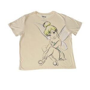 Disney Tinkerbell Graphic Tee Shirt Womans XL Beige Fairy Movie Pixie Disneycore